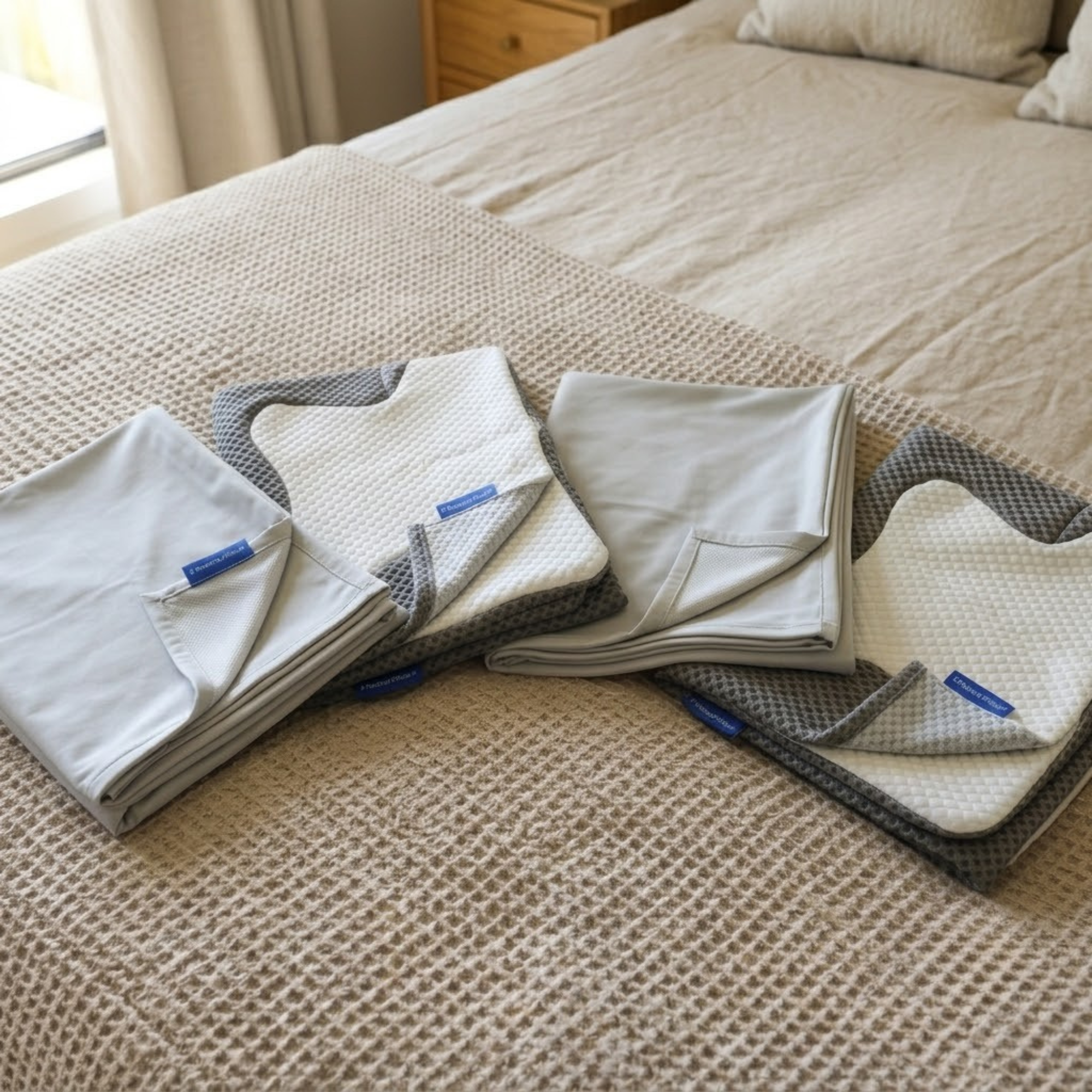 Four folded cooling and breathable replacement pillow covers for ergonomic neck support dream sleep pillows.