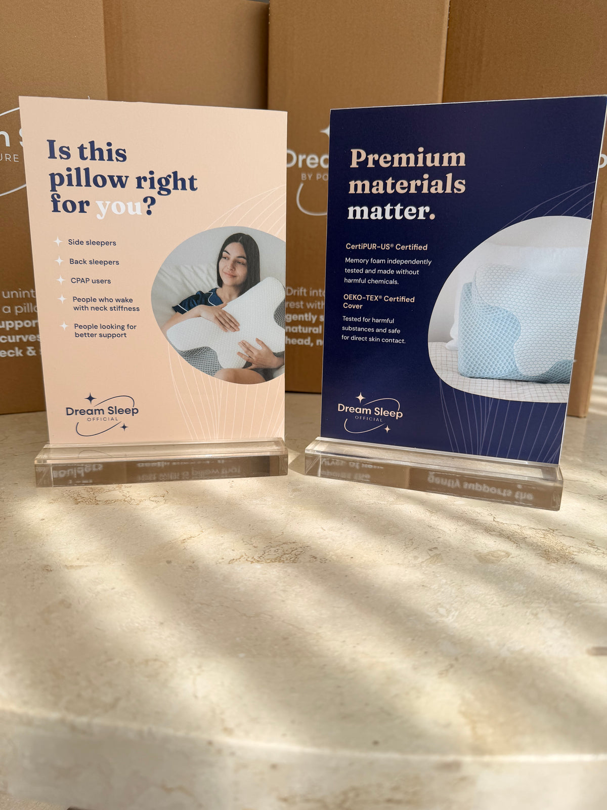 Complimentary A5 Paylite Counter Sign & Perspex Stand | Premium Materials Matter