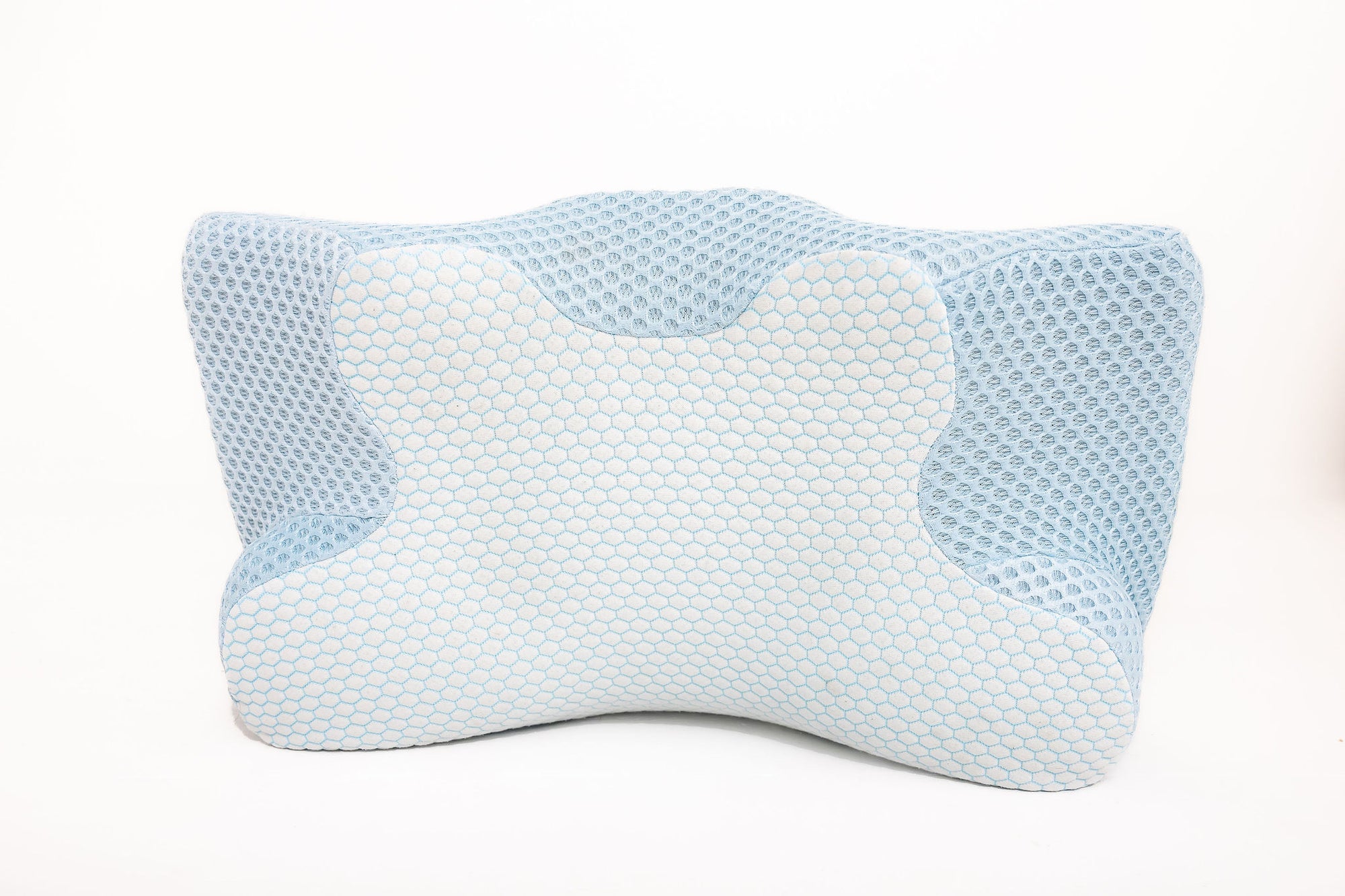 Front view of the Blue Orthopaedic Posture Pillow, showcasing the memory foam contour designed for pain-free sleep.