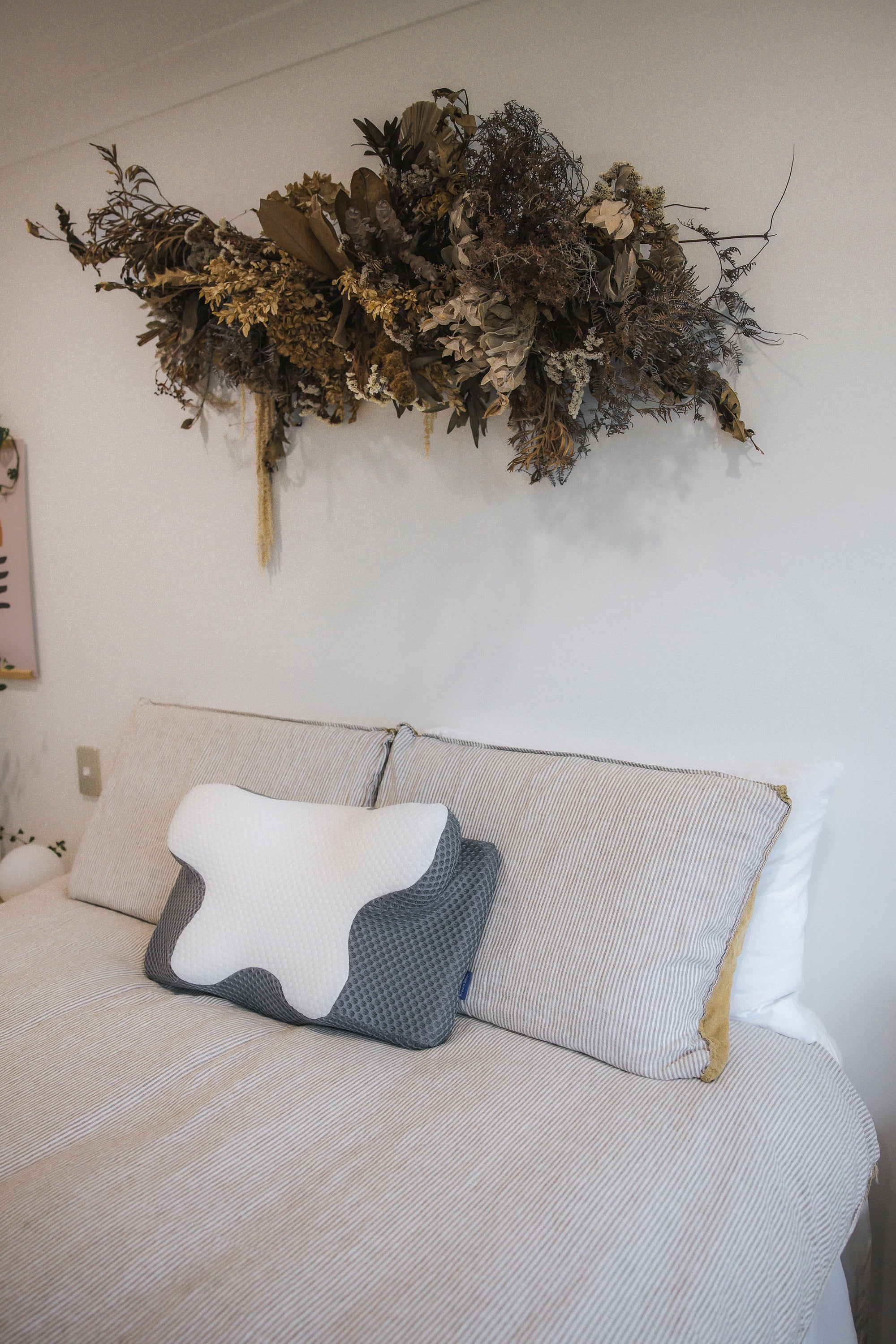 Dream Sleep Cloud Grey Airflow Weave pillow case on an orthopaedic contour pillow, featuring premium breathable fabric designed for cooling comfort and luxury bedroom aesthetics.