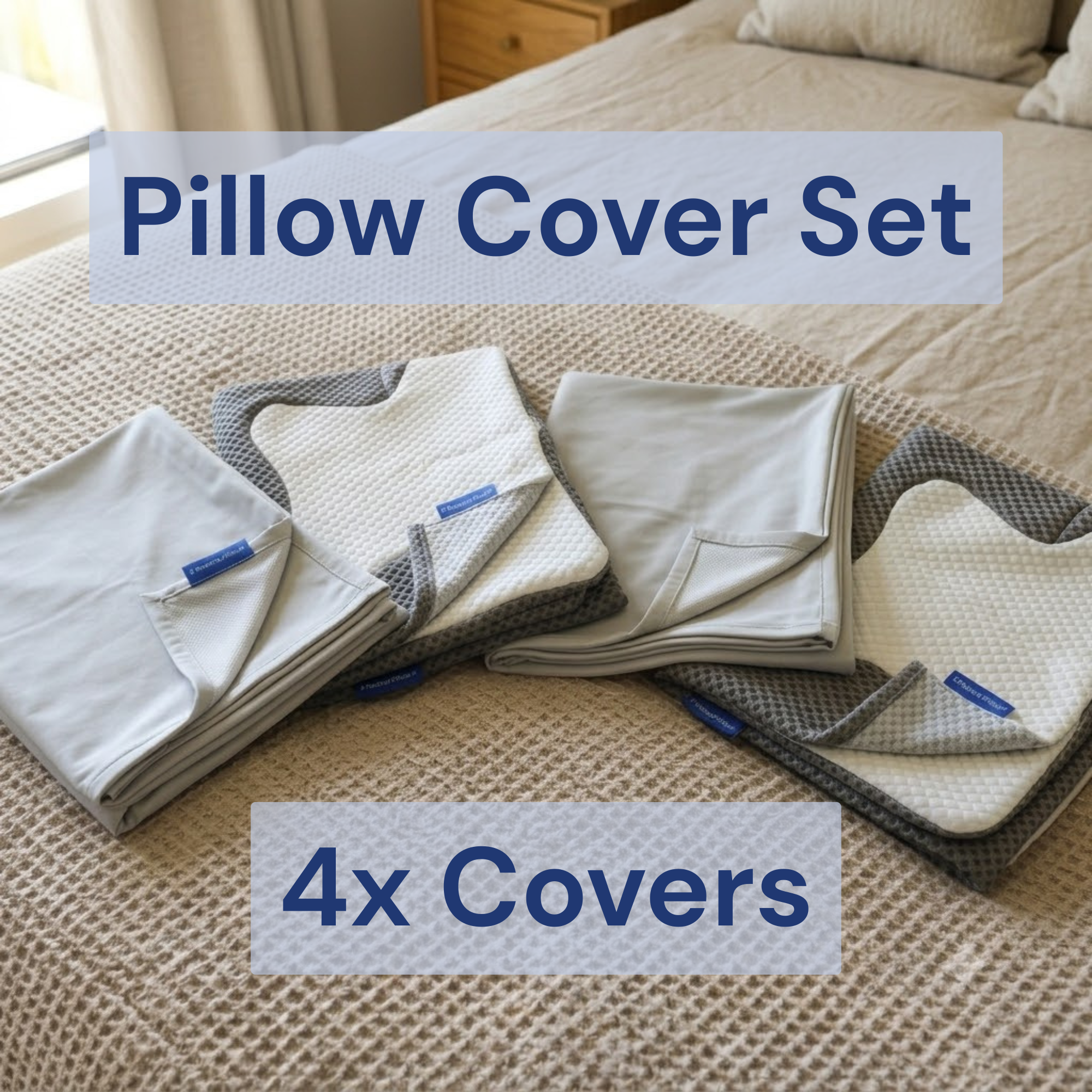 Four grey ergonomic contour memory foam pillow covers designed for neck support and proper sleeping posture.